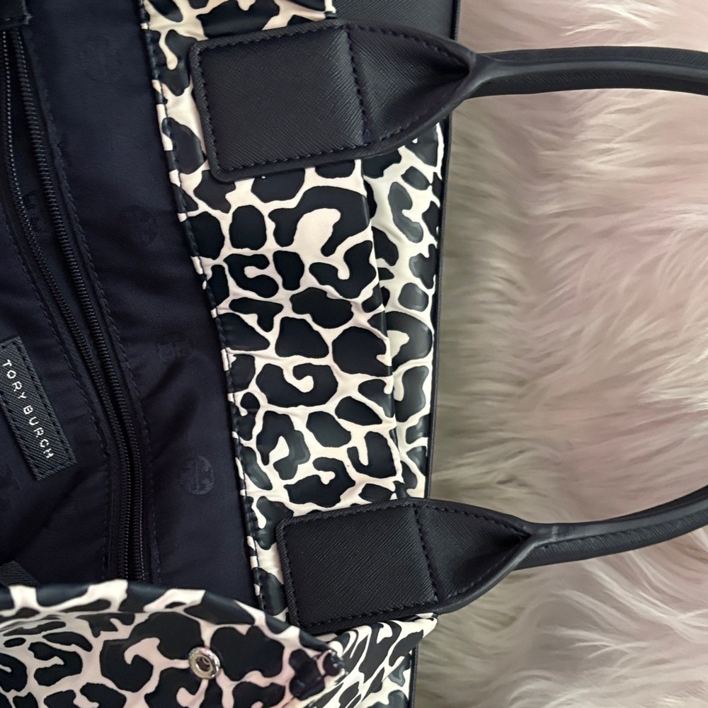 Tory Burch Black and White Leopard Print Tote - Picture 6 of 12